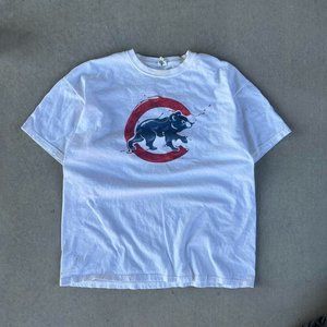 Men's White and Blue T-shirt